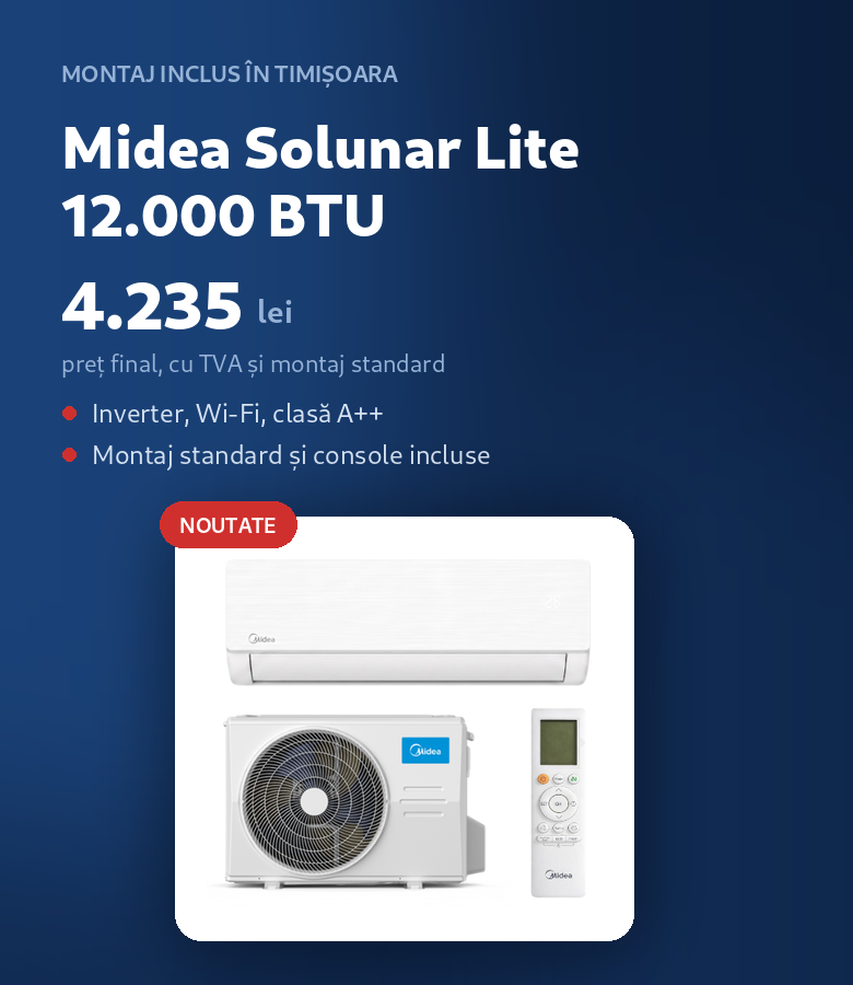 Aer condiționat Midea Solunar Lite 12.000 BTU cu montaj inclus în Timișoara