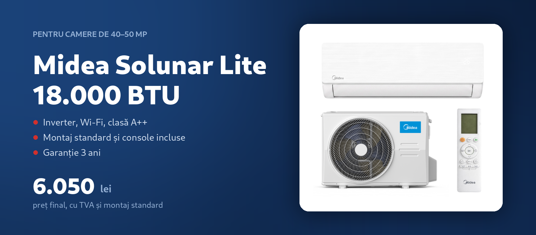Aer condiționat Midea Solunar Lite 18.000 BTU cu montaj inclus în Timișoara