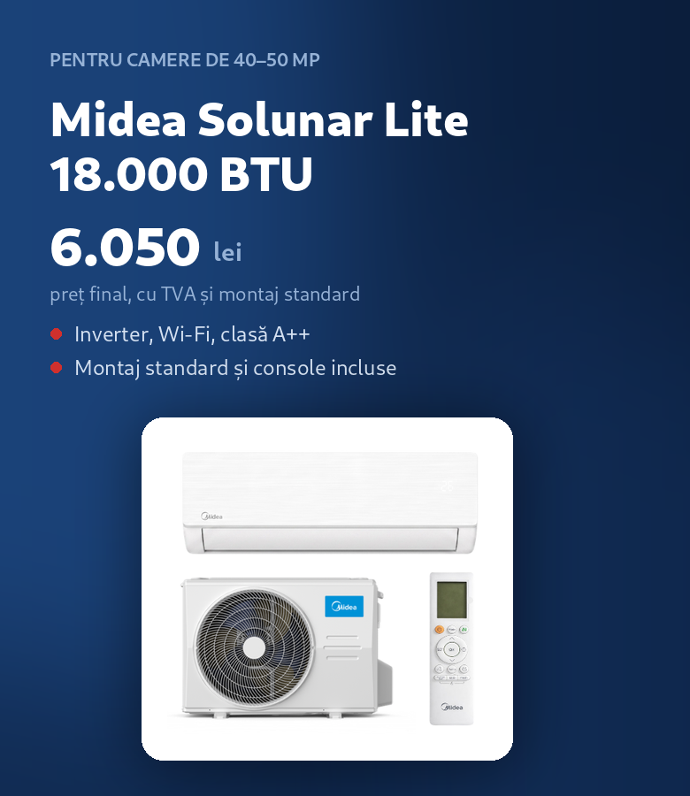 Aer condiționat Midea Solunar Lite 18.000 BTU cu montaj inclus în Timișoara